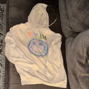 NIRVANA Tan Hoodie with Multicolor Graphic Adult small